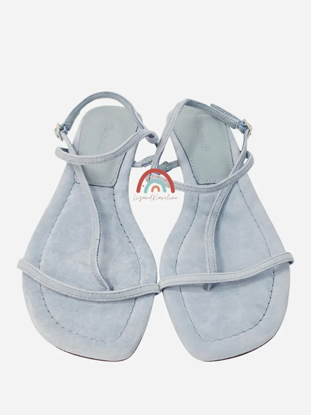 New! Madewell The Maycie Asymmetric T-Strap Sandal in Suede Terrace Blue